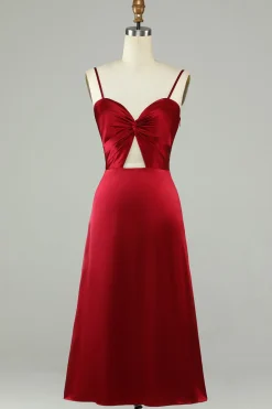 Hollow out Borgonha Esparguete Correias Vestido Madrinha