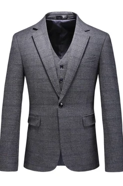 Homens Azul Escuro Plaid Notched Lapela 3 Peças Prom Suits