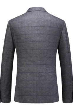 Homens Azul Escuro Plaid Notched Lapela 3 Peças Prom Suits