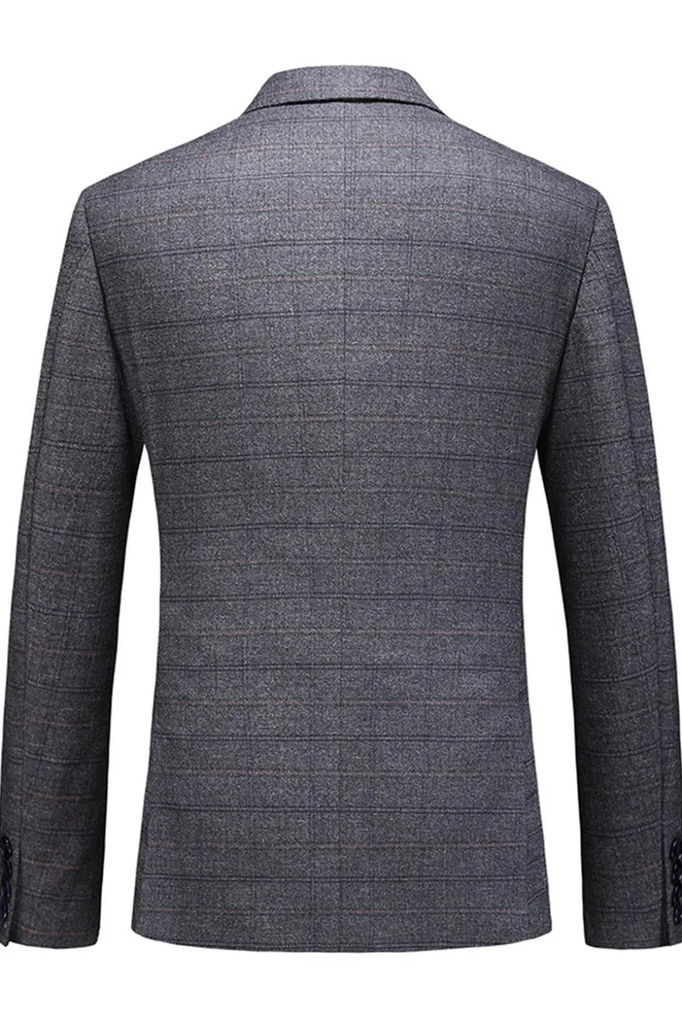 Homens Azul Escuro Plaid Notched Lapela 3 Peças Prom Suits