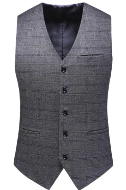 Homens Azul Escuro Plaid Notched Lapela 3 Peças Prom Suits