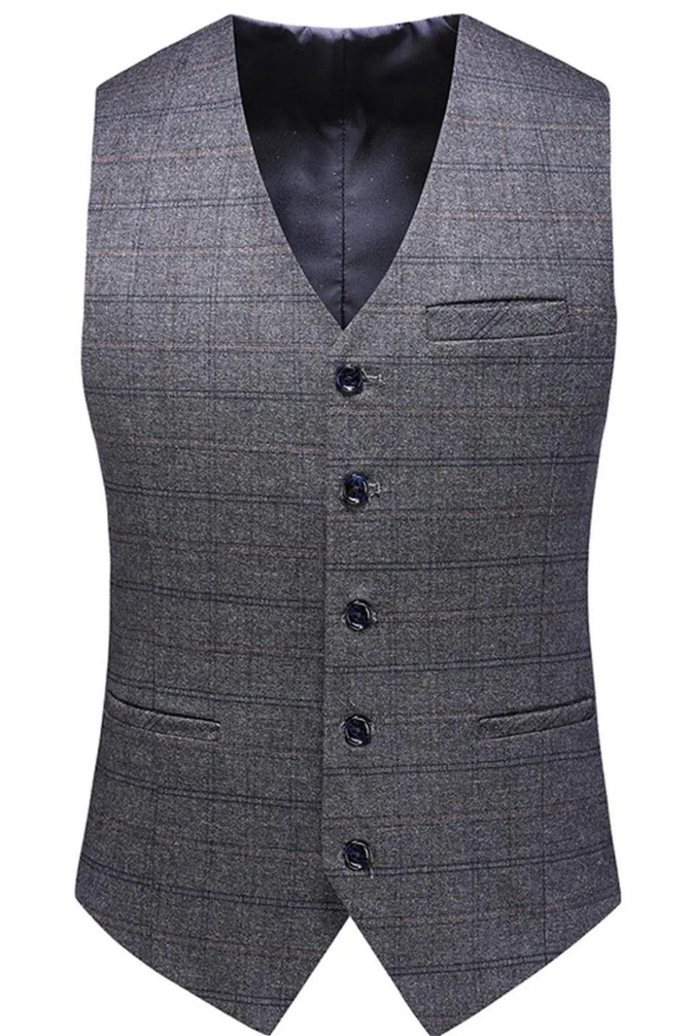 Homens Azul Escuro Plaid Notched Lapela 3 Peças Prom Suits