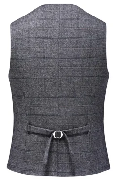 Homens Azul Escuro Plaid Notched Lapela 3 Peças Prom Suits