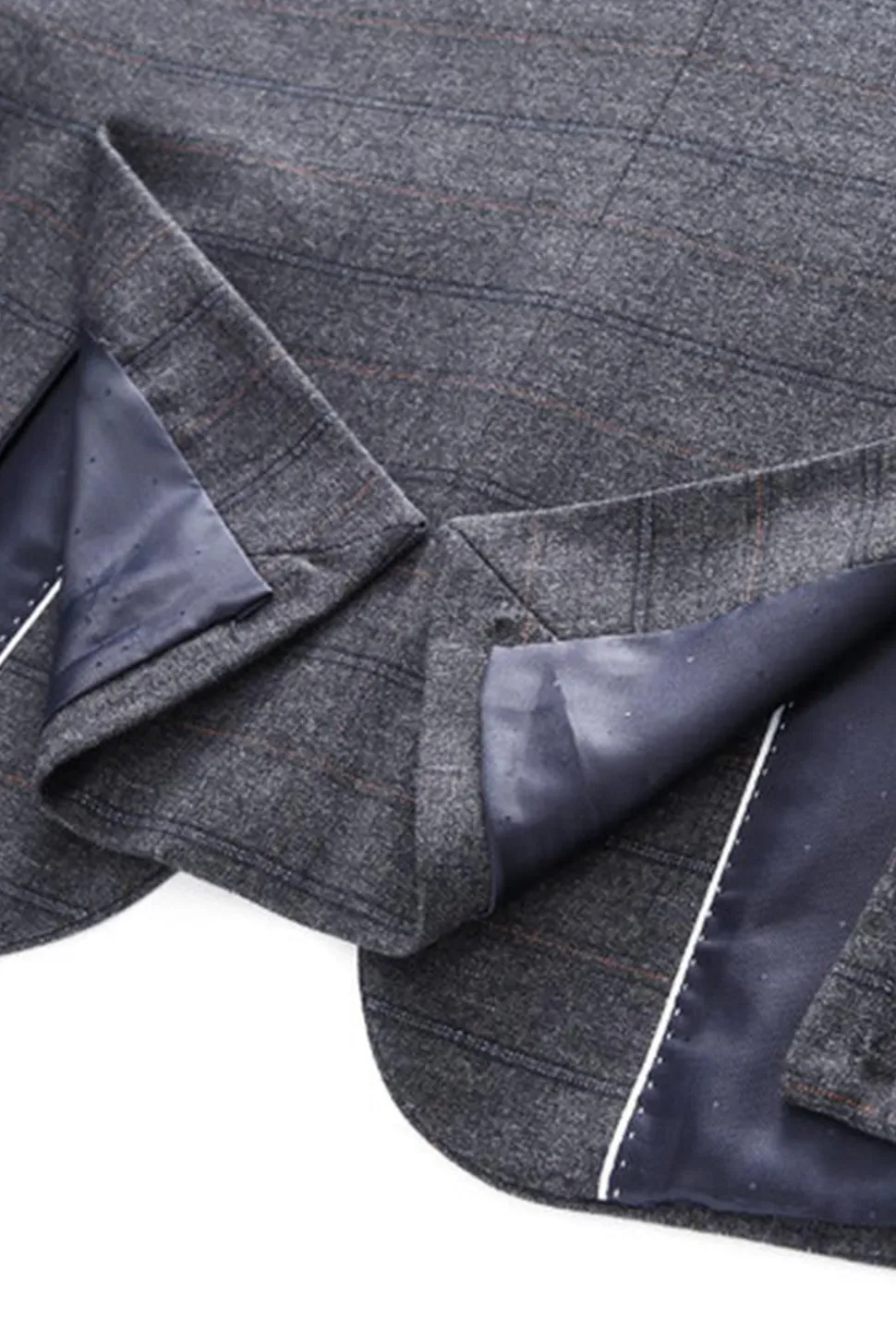 Homens Azul Escuro Plaid Notched Lapela 3 Peças Prom Suits