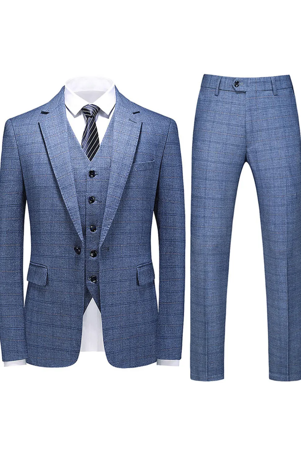 Homens Azul Escuro Plaid Notched Lapela 3 Peças Prom Suits