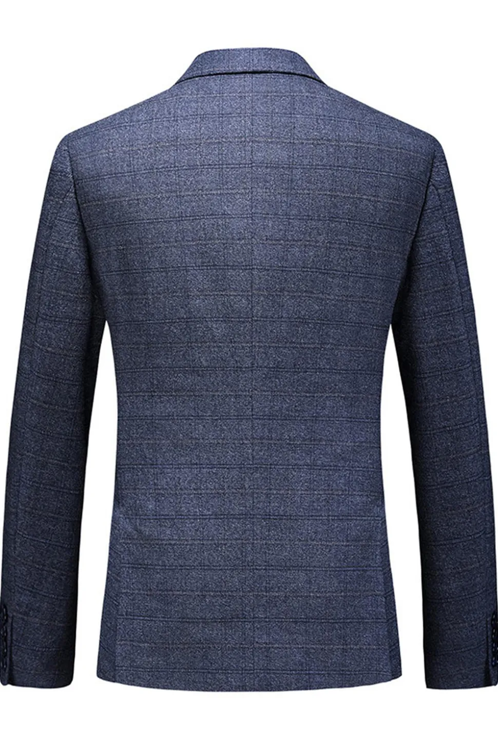 Homens Azul Escuro Plaid Notched Lapela 3 Peças Prom Suits