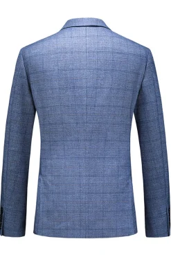 Homens Azul Escuro Plaid Notched Lapela 3 Peças Prom Suits