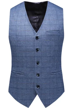Homens Azul Escuro Plaid Notched Lapela 3 Peças Prom Suits
