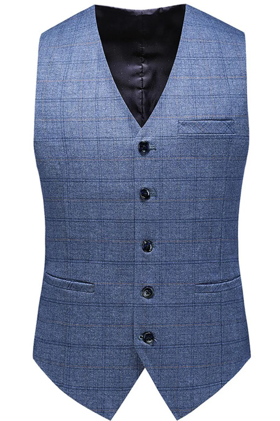 Homens Azul Escuro Plaid Notched Lapela 3 Peças Prom Suits