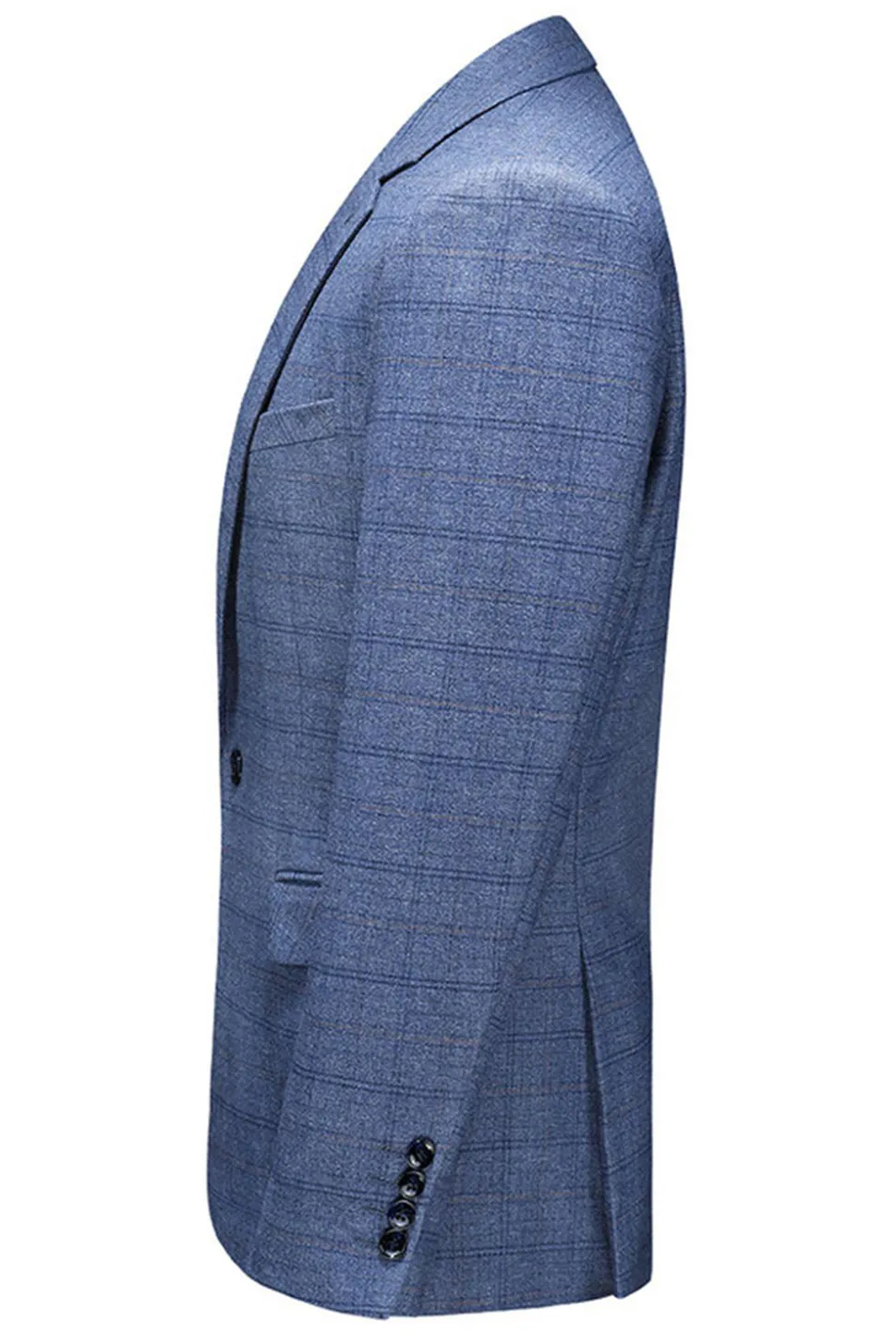 Homens Azul Escuro Plaid Notched Lapela 3 Peças Prom Suits