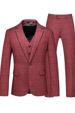 Homens Azul Escuro Plaid Notched Lapela 3 Peças Prom Suits