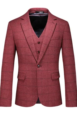 Homens Azul Escuro Plaid Notched Lapela 3 Peças Prom Suits