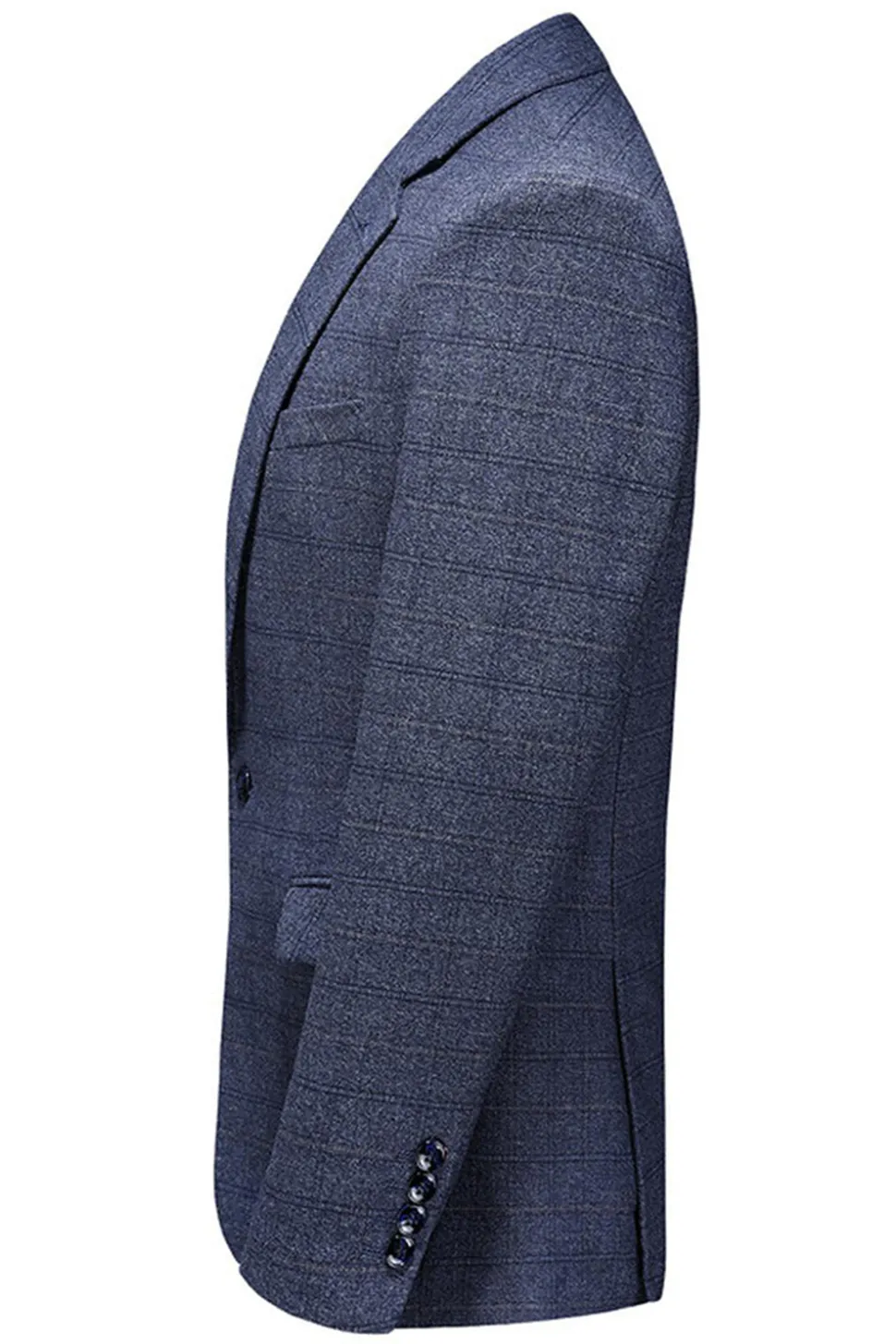 Homens Azul Escuro Plaid Notched Lapela 3 Peças Prom Suits