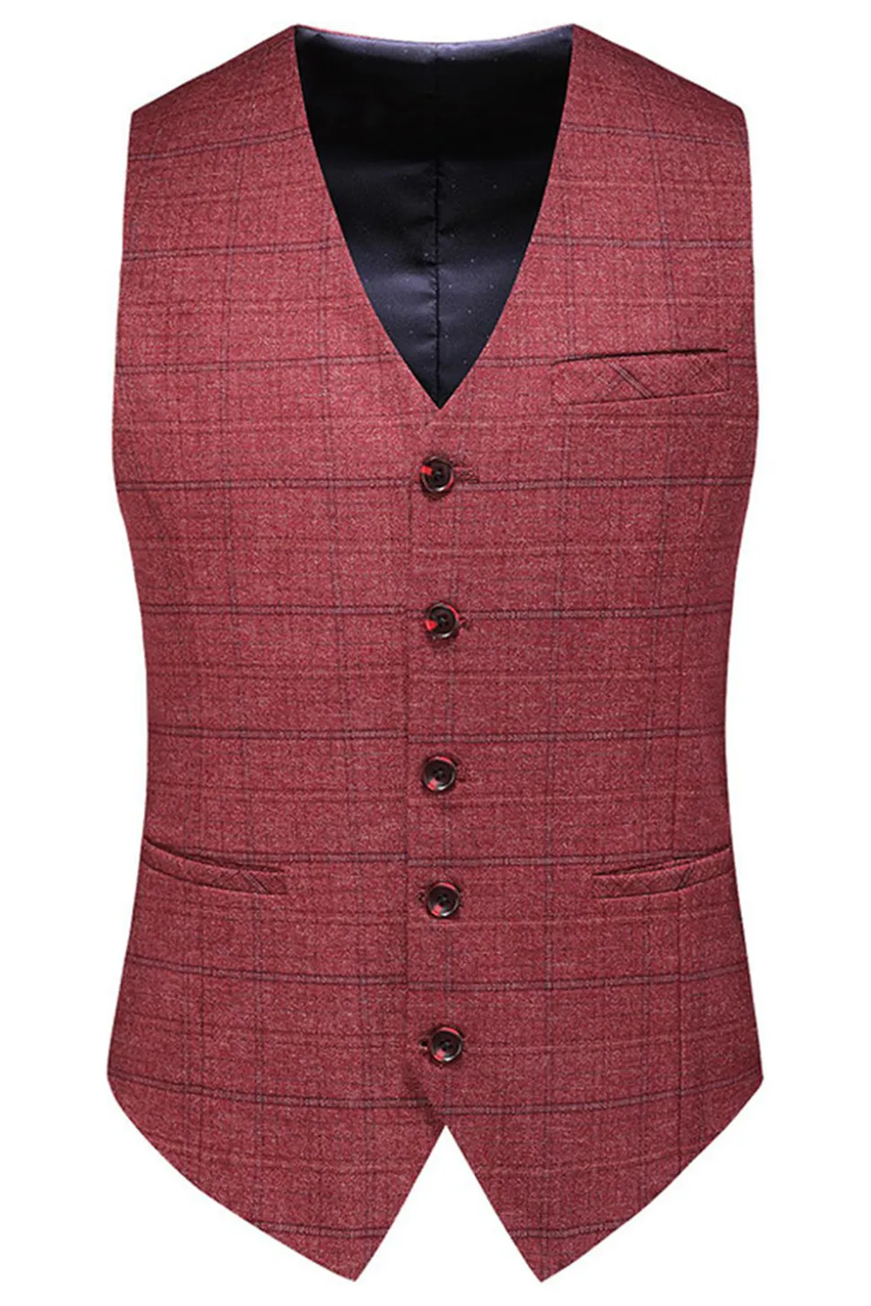 Homens Azul Escuro Plaid Notched Lapela 3 Peças Prom Suits