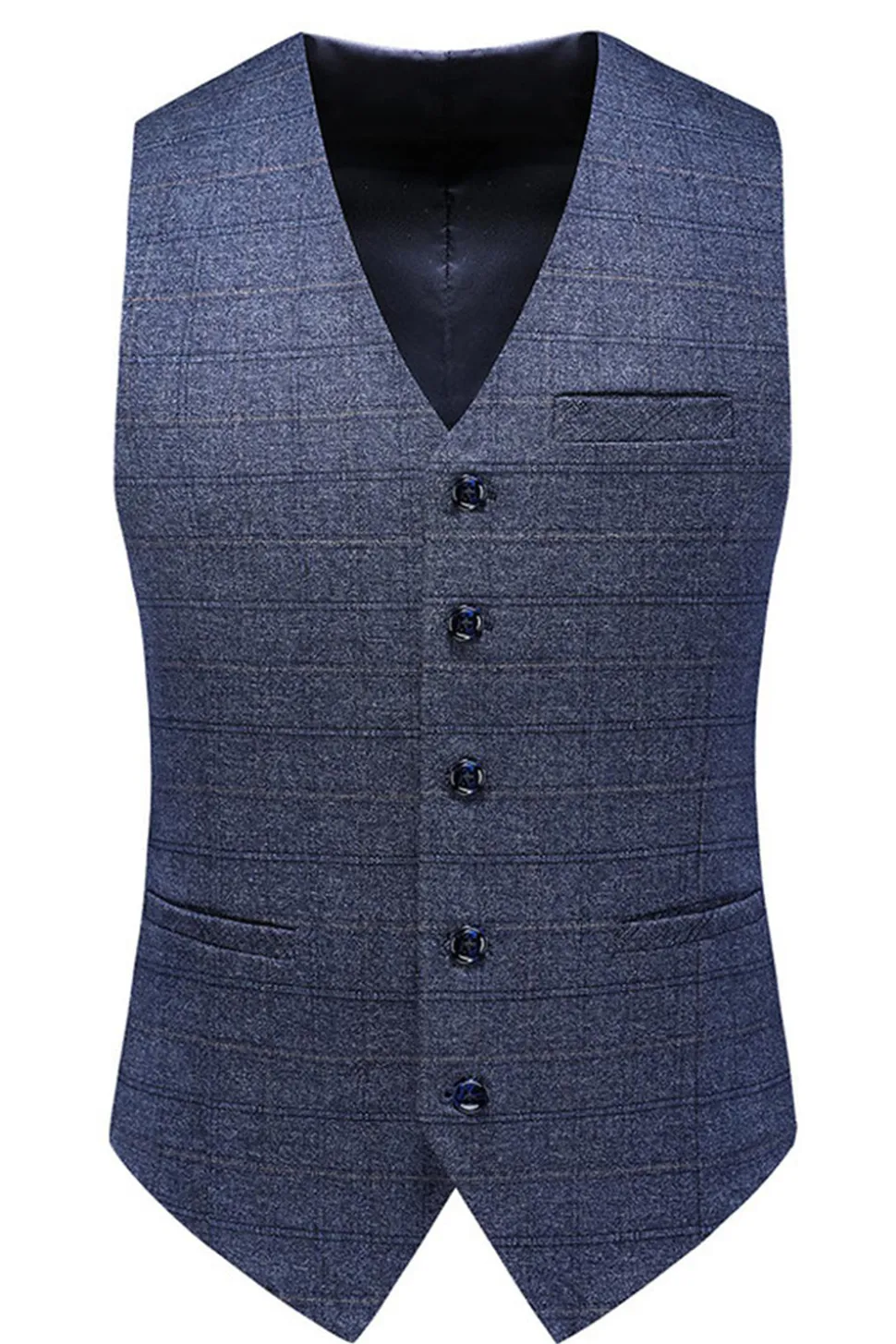 Homens Azul Escuro Plaid Notched Lapela 3 Peças Prom Suits