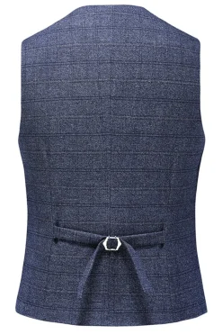 Homens Azul Escuro Plaid Notched Lapela 3 Peças Prom Suits