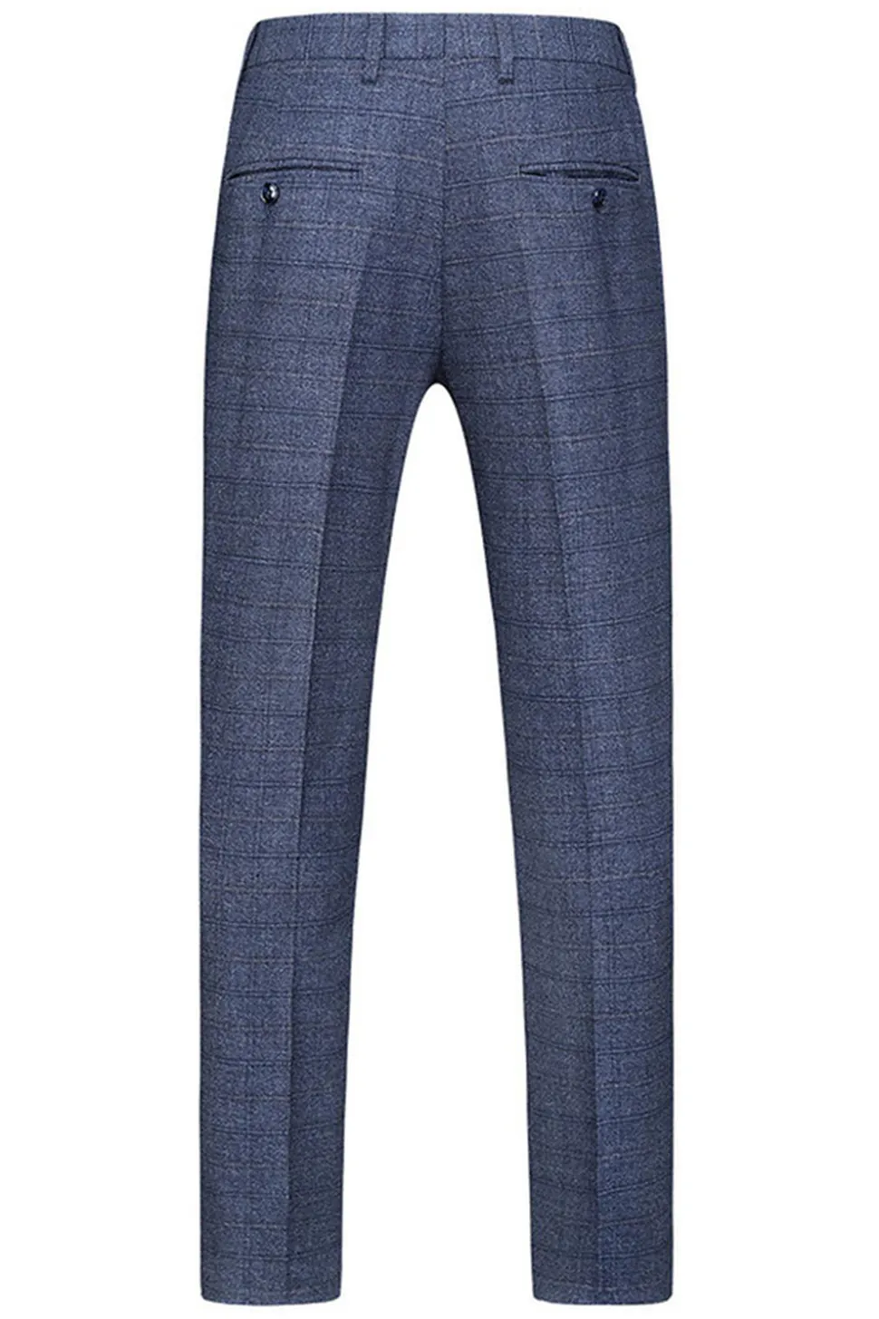 Homens Azul Escuro Plaid Notched Lapela 3 Peças Prom Suits