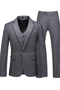 Homens Azul Escuro Plaid Notched Lapela 3 Peças Prom Suits