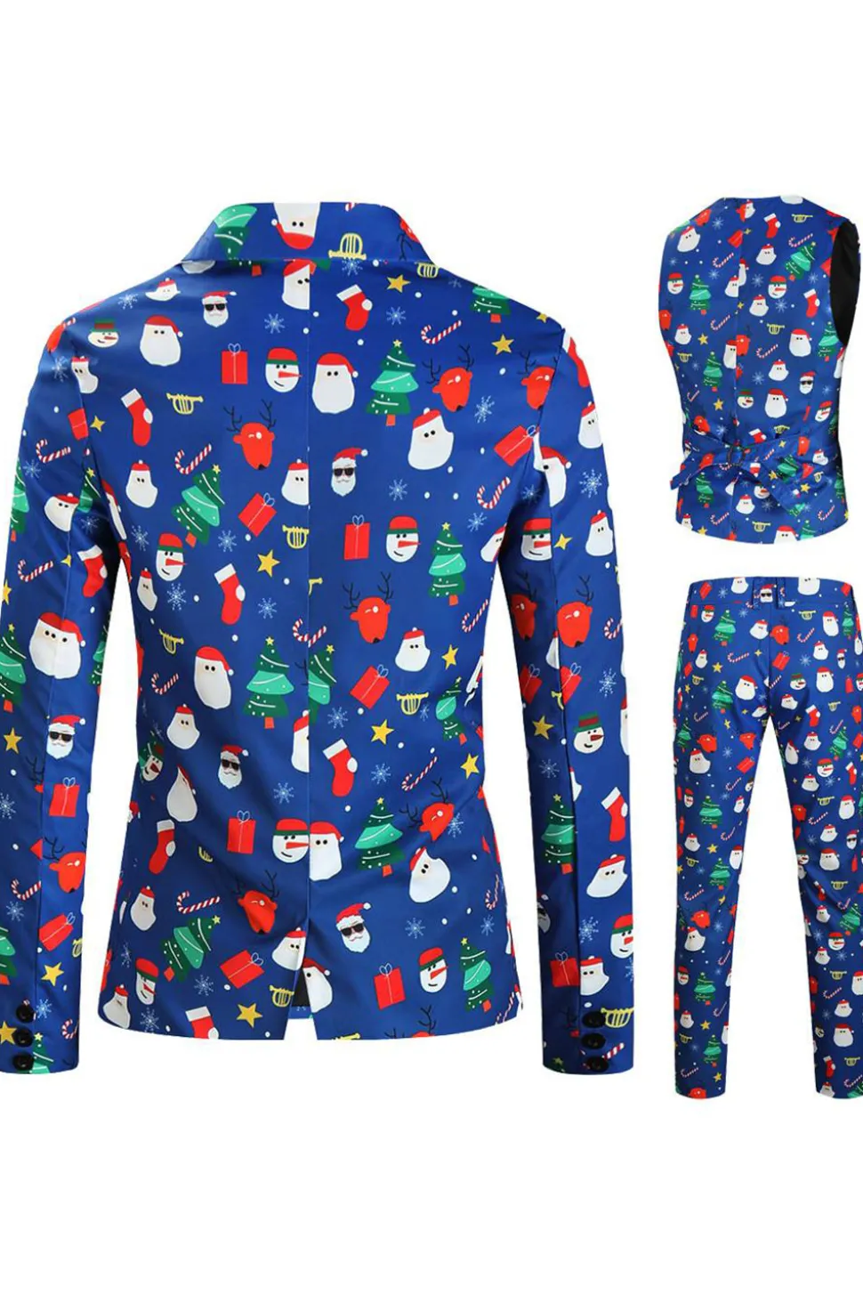 Homens Azul Natal Impresso 3-Piece One Button Party Suits
