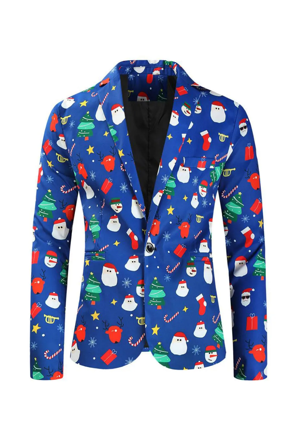Homens Azul Natal Impresso 3-Piece One Button Party Suits