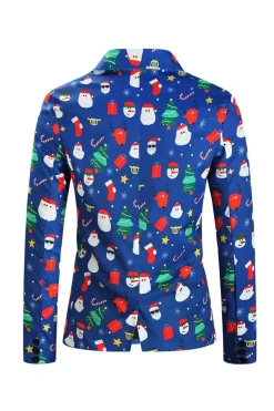 Homens Azul Natal Impresso 3-Piece One Button Party Suits