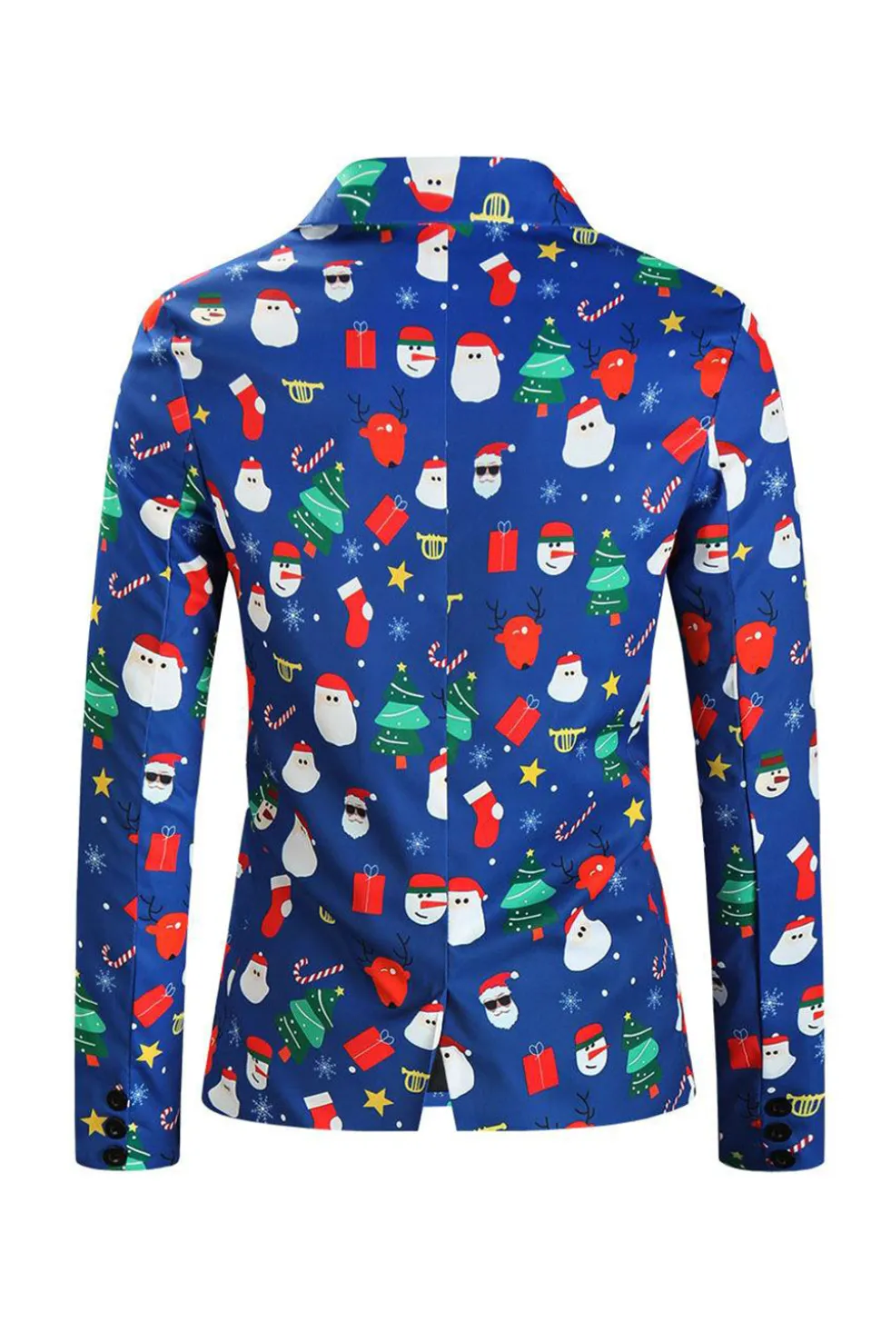 Homens Azul Natal Impresso 3-Piece One Button Party Suits