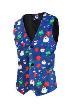 Homens Azul Natal Impresso 3-Piece One Button Party Suits