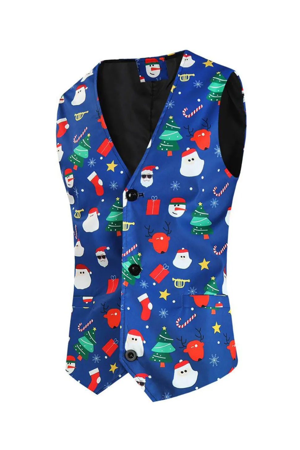 Homens Azul Natal Impresso 3-Piece One Button Party Suits