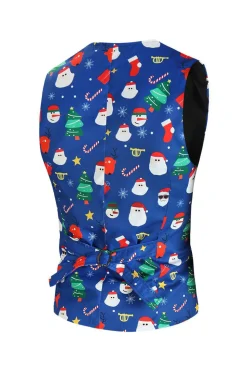 Homens Azul Natal Impresso 3-Piece One Button Party Suits