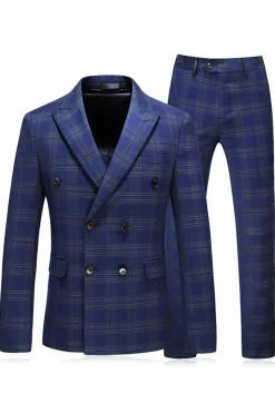 Homens Blue Striped Peaked Lapela 3 Peças Prom Suits