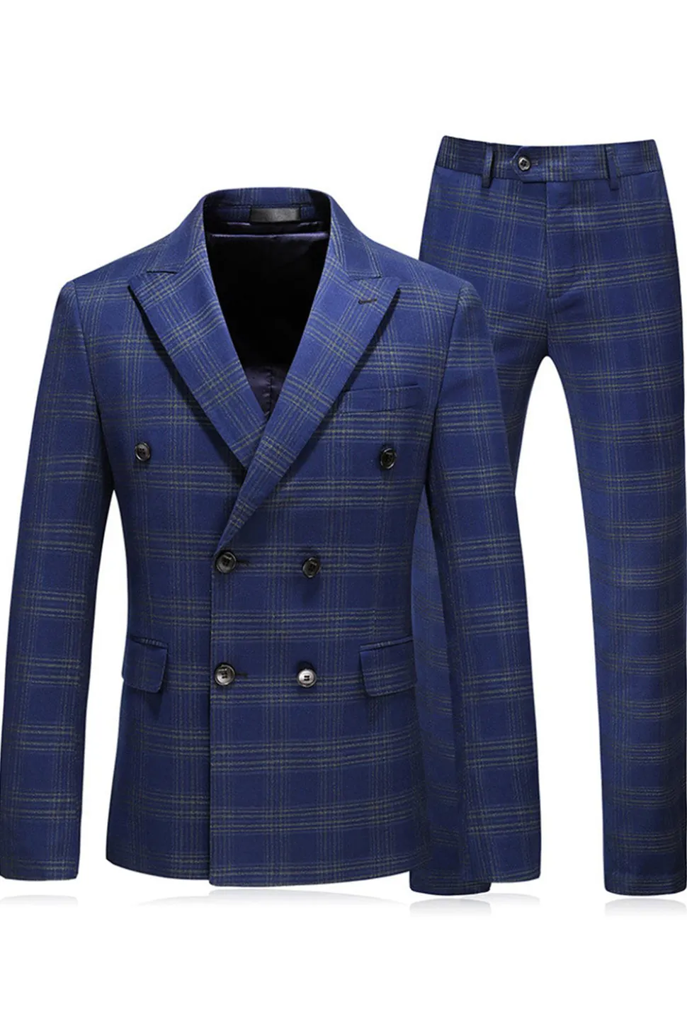 Homens Blue Striped Peaked Lapela 3 Peças Prom Suits