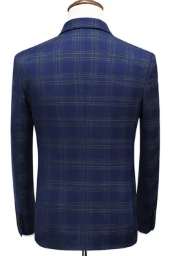 Homens Blue Striped Peaked Lapela 3 Peças Prom Suits