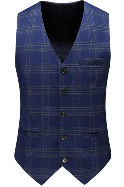 Homens Blue Striped Peaked Lapela 3 Peças Prom Suits