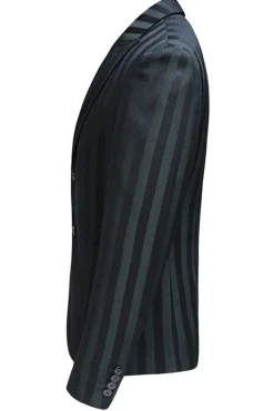 Homens cinza verde listrado pico lapela 3 peças ternos de baile