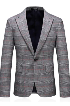 Homens Cinzento Xadrez Pico Lapela 3 Peças Prom Suits