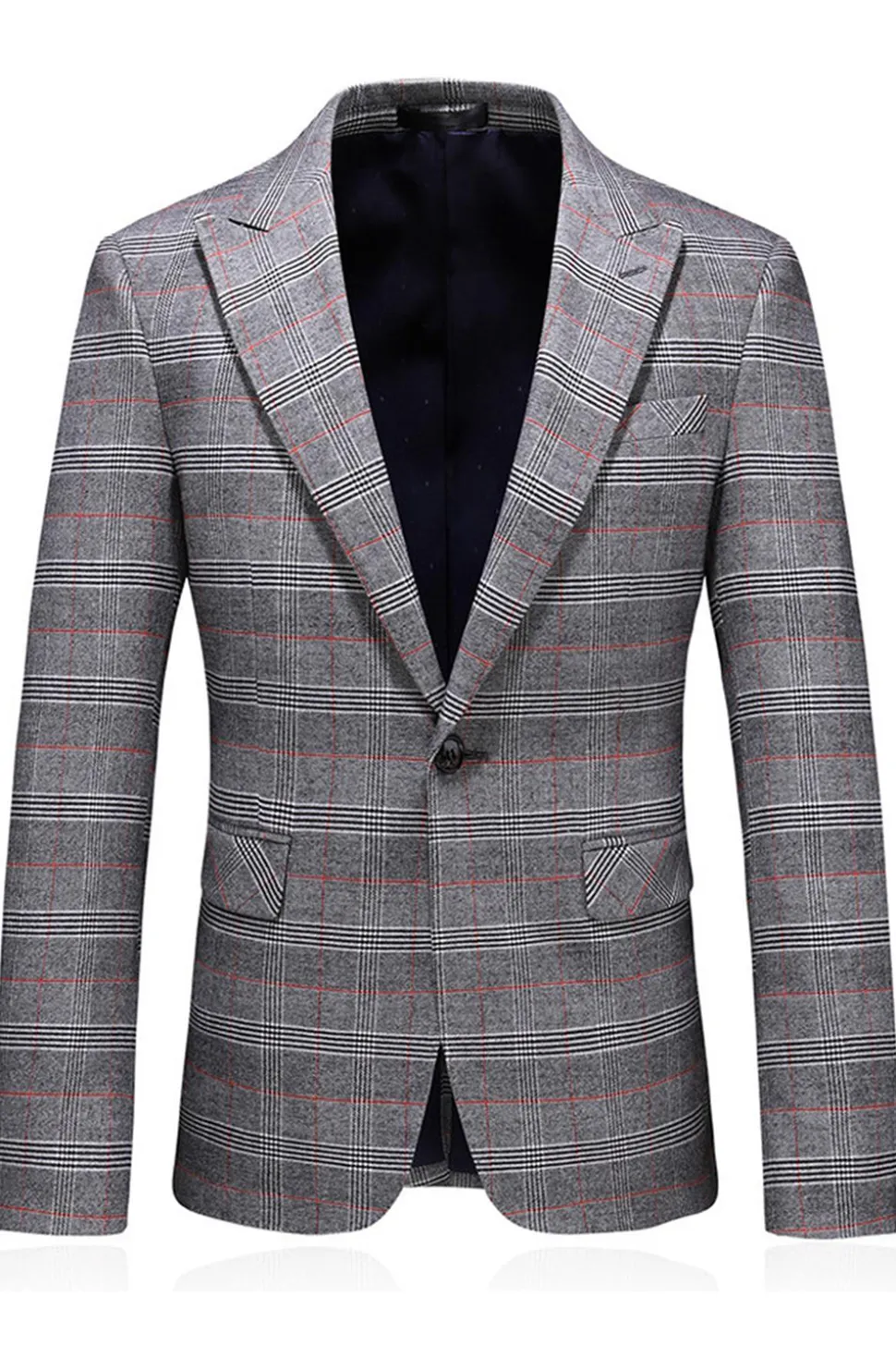 Homens Cinzento Xadrez Pico Lapela 3 Peças Prom Suits