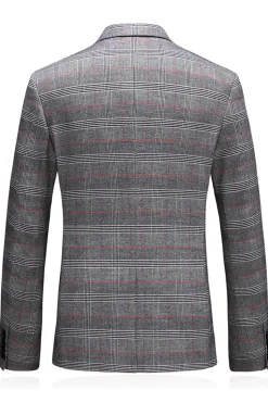 Homens Cinzento Xadrez Pico Lapela 3 Peças Prom Suits