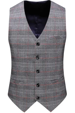 Homens Cinzento Xadrez Pico Lapela 3 Peças Prom Suits