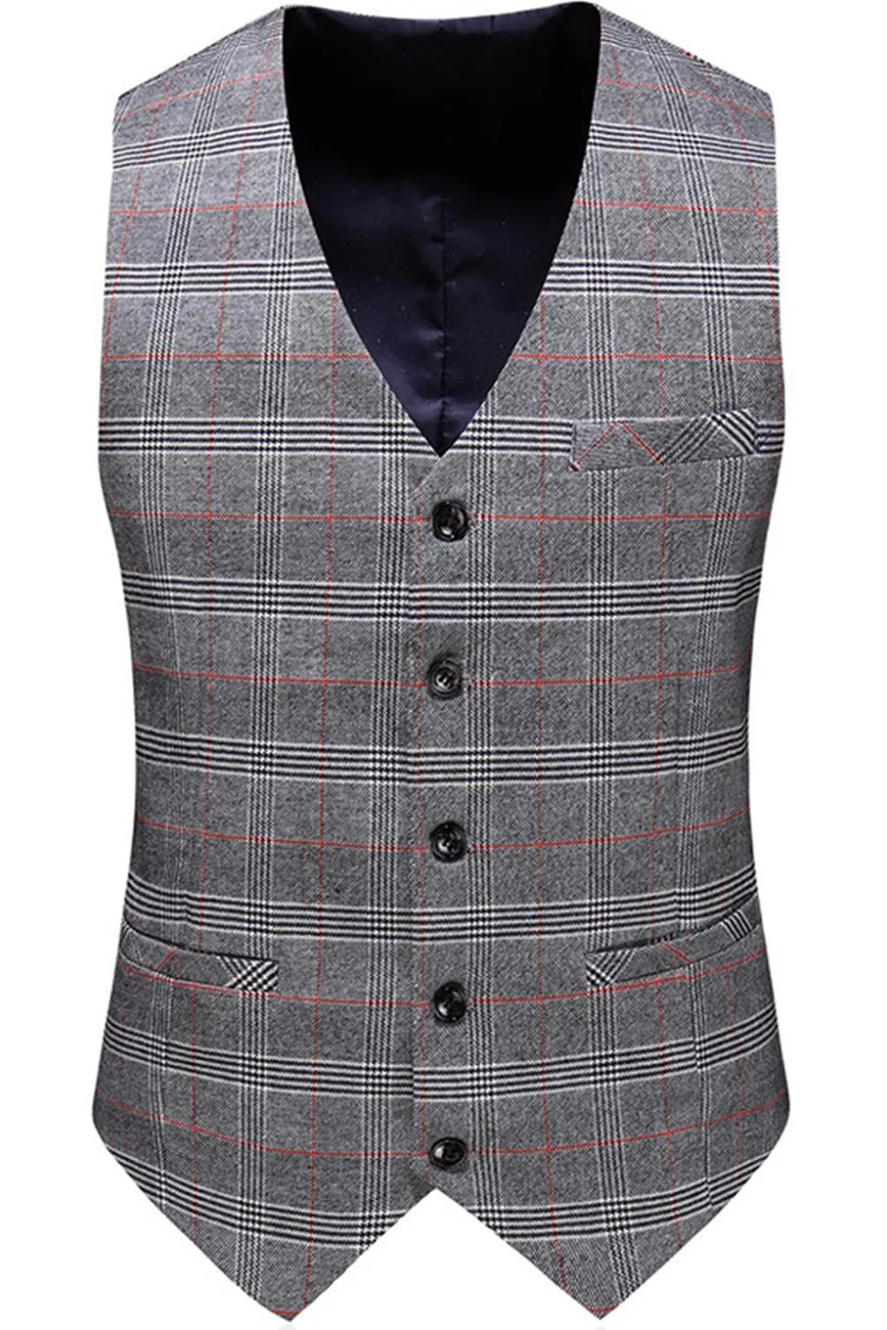 Homens Cinzento Xadrez Pico Lapela 3 Peças Prom Suits