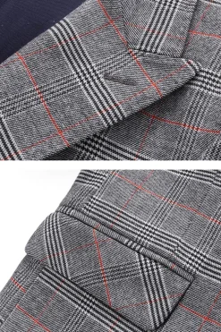 Homens Cinzento Xadrez Pico Lapela 3 Peças Prom Suits