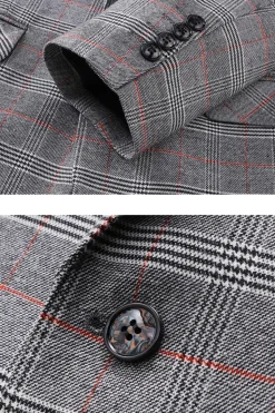 Homens Cinzento Xadrez Pico Lapela 3 Peças Prom Suits