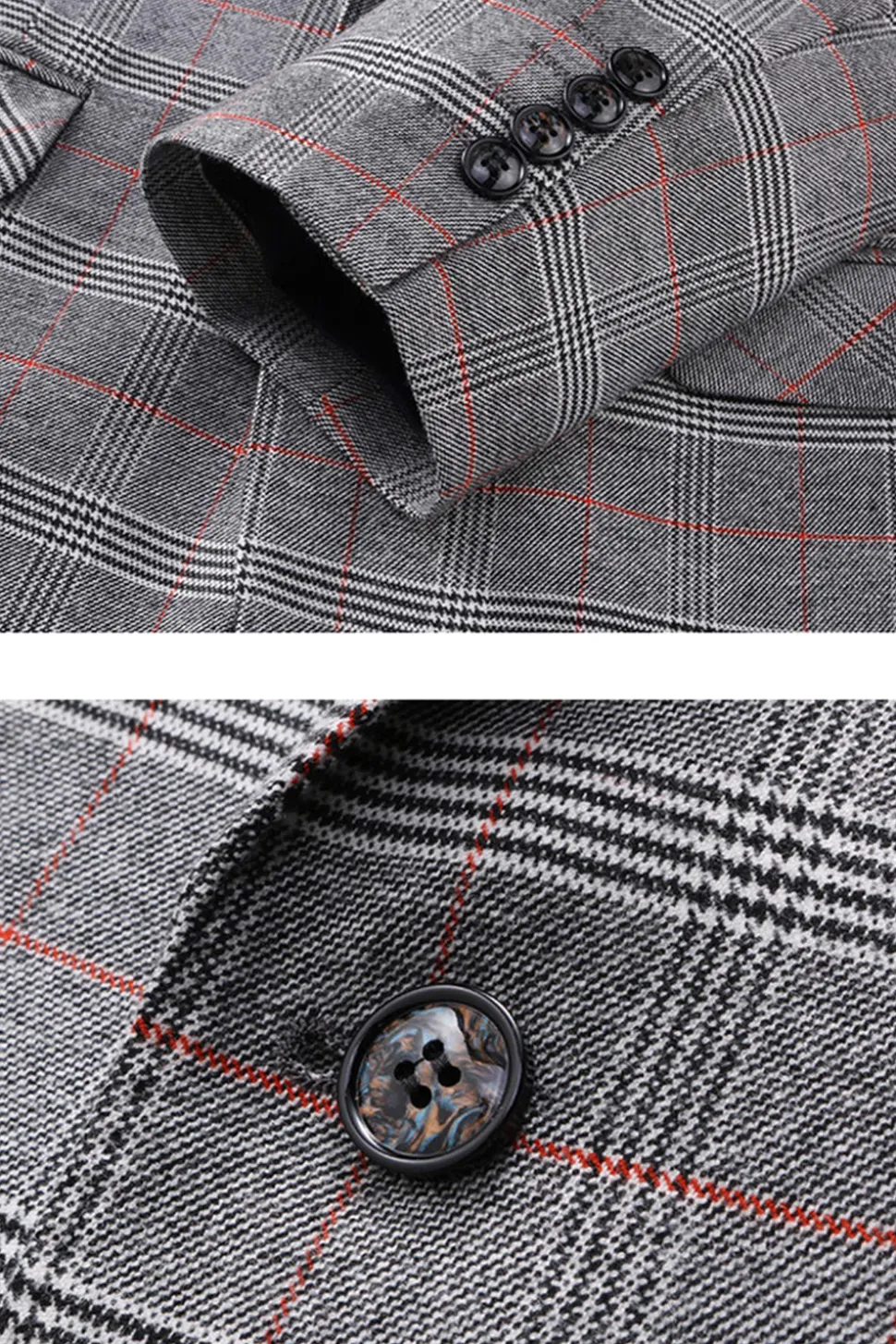 Homens Cinzento Xadrez Pico Lapela 3 Peças Prom Suits