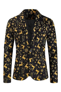 Homens Natal Impresso Preto 3-Piece One Button Party Suits
