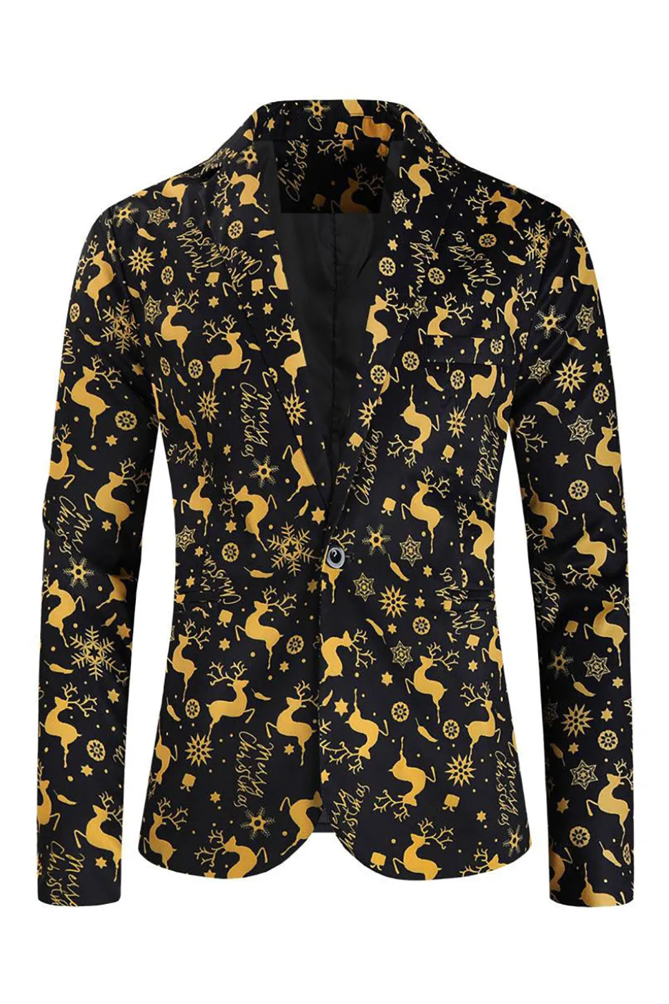 Homens Natal Impresso Preto 3-Piece One Button Party Suits