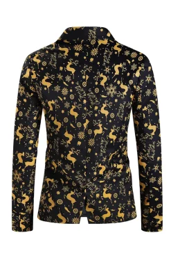 Homens Natal Impresso Preto 3-Piece One Button Party Suits