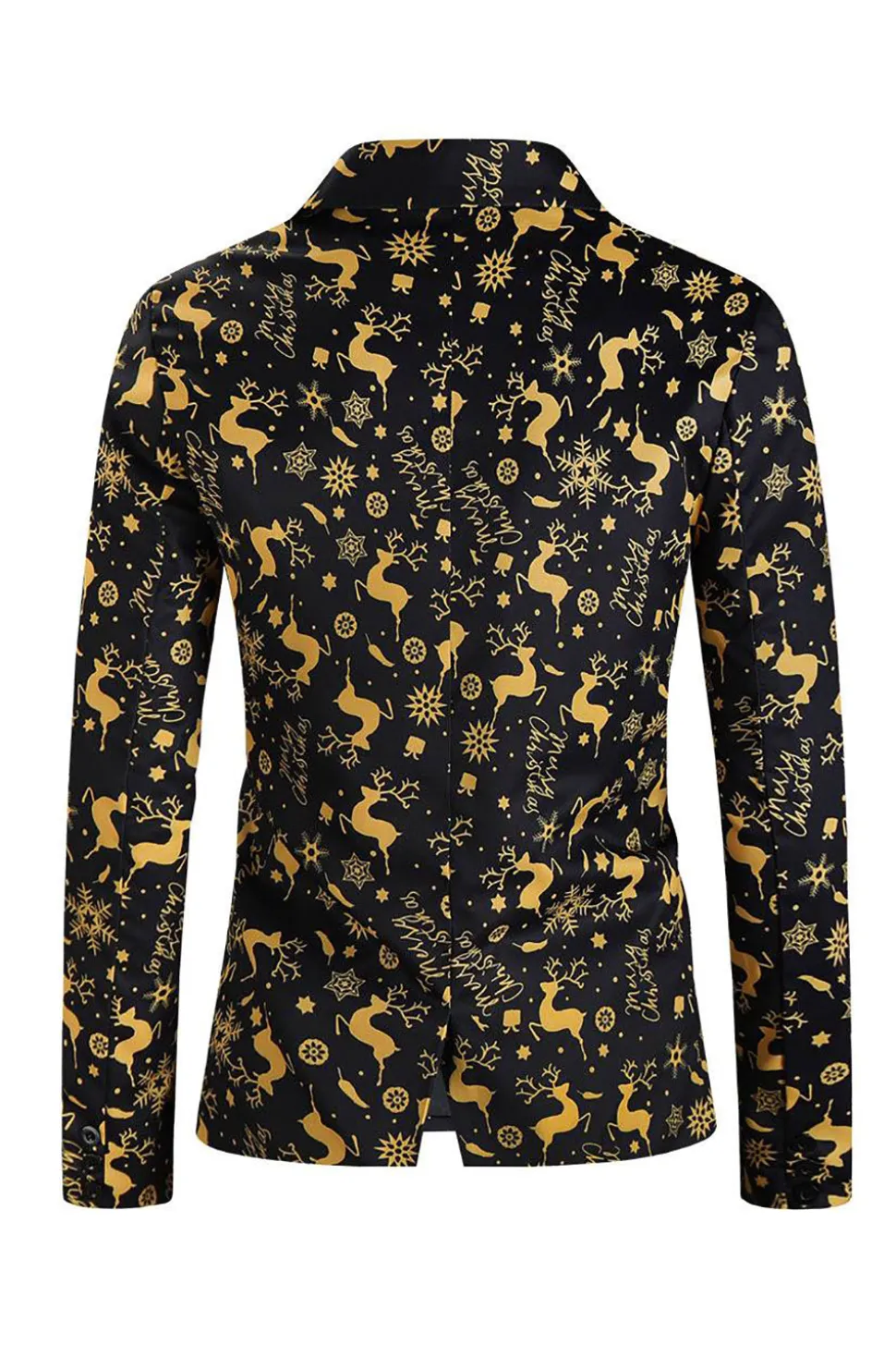 Homens Natal Impresso Preto 3-Piece One Button Party Suits