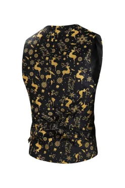 Homens Natal Impresso Preto 3-Piece One Button Party Suits