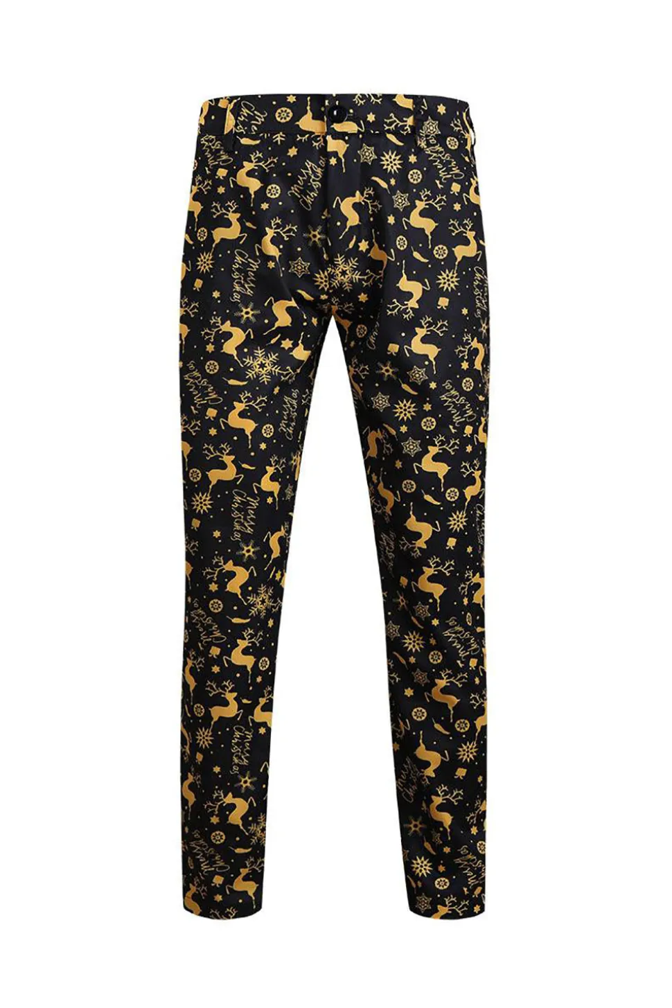 Homens Natal Impresso Preto 3-Piece One Button Party Suits