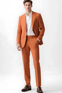 Homens Orange Peak Lapela Single Breasted Prom Suits