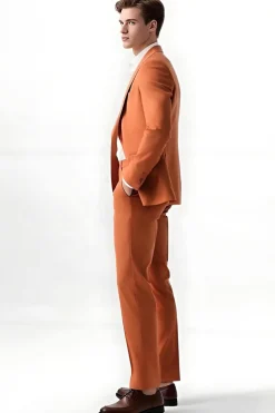 Homens Orange Peak Lapela Single Breasted Prom Suits